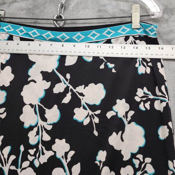 BCBGMAXAZRIA Skirt Womens S Black White Blue Floral Stretch Rayon Casual Pencil - Picture 9 of 11